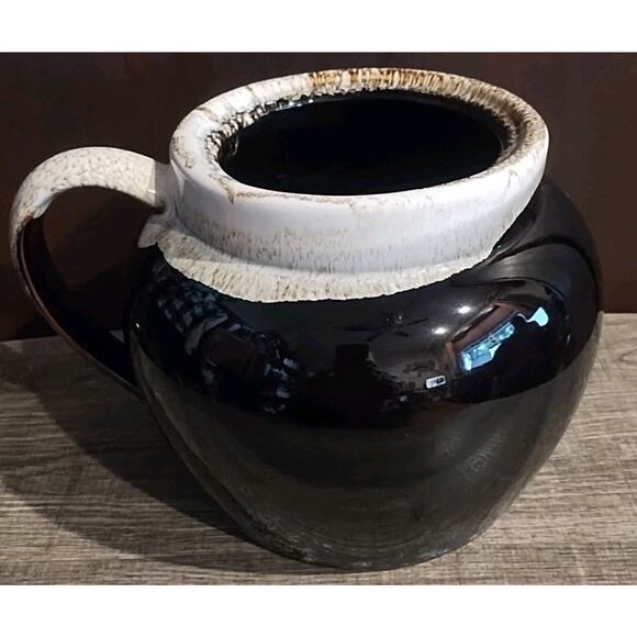 Vintage PFALTZGRAFF Pottery Handle Brown White Drip Glaze Planter Pot 6" X 8" - Picture 2 of 5